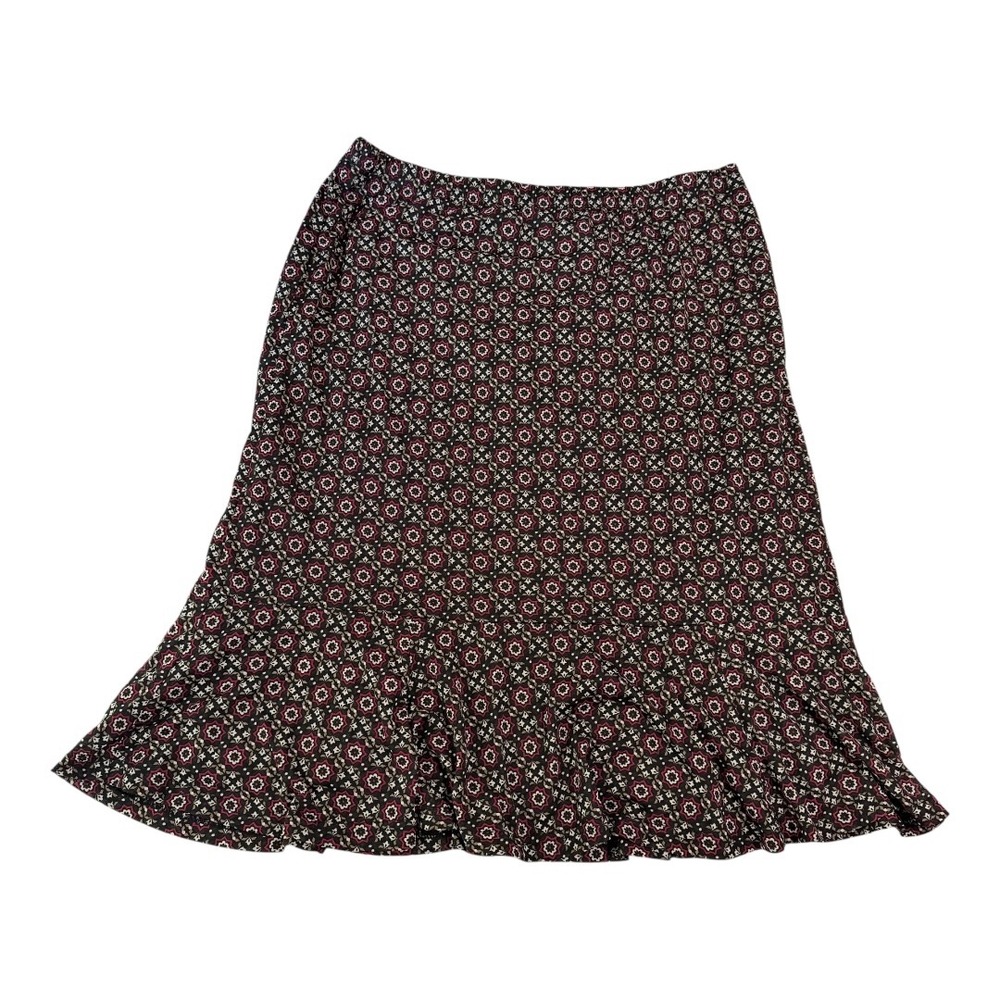 Boho Indie Sag Harbor Skirt Regular Medium Black Red Geometric Print Ruffle Hem